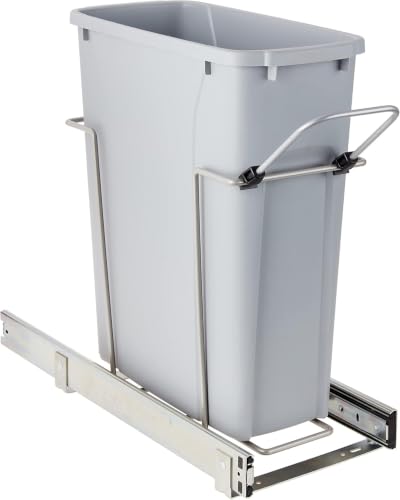 Knape & Vogt in-Cabinet Pull Out Trash Can, 20-Qt., Bottom-Mount Cabinet Installation, Requires Min 8-in Opening, 20.5 in x 8.5 in x 17.5 in, RS-PSW9-1-20-P, Platinum - color: Platinum