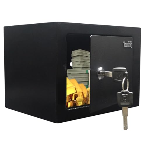 Yuanshikj Steel Small Safe Lock Box with Key Security, 0.23 Cu Ft, Black