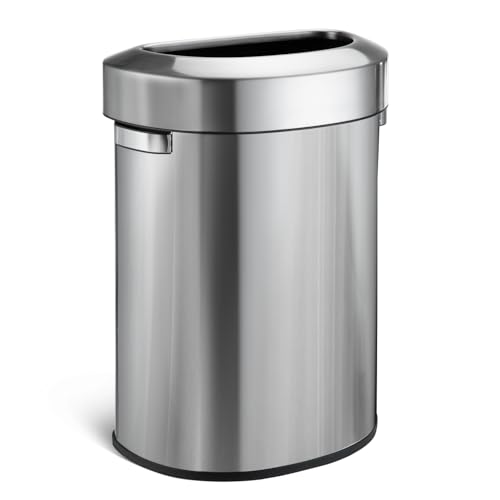 Home Zone Living 18 Gallon Commercial Trash Can with Removable Open Top Lid - color: Brushed Silver, size: D-Shaped