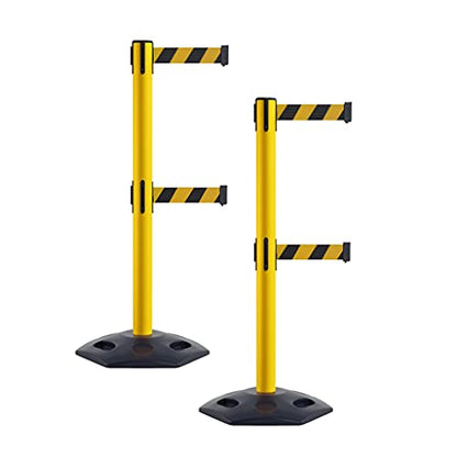 Crowd Control Warehouse Retractable Dual Belt Stanchions, 2-Pack, 11 Ft - color: Black and Yellow Diagonal, size: 11 Foot