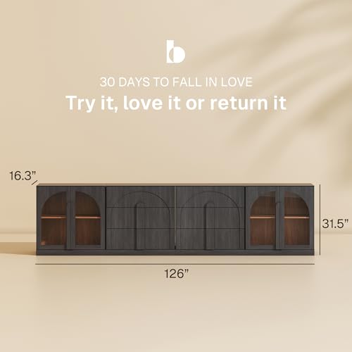 BELLEZE Bijou 4-Piece Modular Sideboard Buffet Cabinet - Ebony - color: Bijou Ebony Aacc