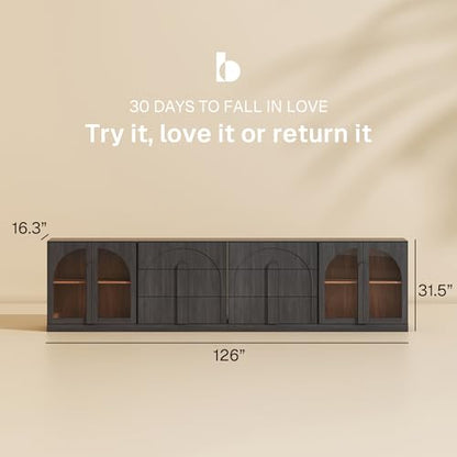 BELLEZE Bijou 4-Piece Modular Sideboard Buffet Cabinet - Ebony - color: Bijou Ebony Aacc