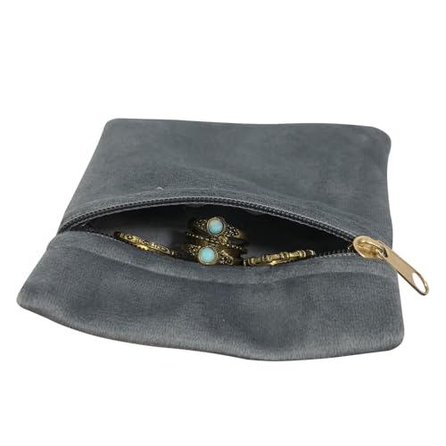 8pcs Small Velvet Jewelry Pouches with Zipper Gift Bags for Bracelet Necklace,Ring,Earrings,Earphone,Wedding Favors, Party Favors,Travel,3.94" X 3.94" (Grey) - color: Grey