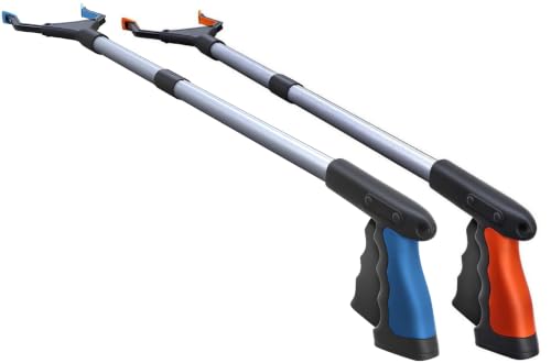 FitPlus 2025 Upgrade PowerGrip T9, Grabber Reacher Tool, Wide Jaw, Foldable, Steel Cable, with 96 Grip Points for Firm Grip, 32" with Magnet (Blue Orange, 32 Inch (Pack of 1)) - color: Blue Orange