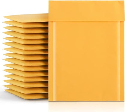 6 x 8 Kraft Bubble (25-PACK) Yellow Bulk, Self-Seal Kraft Padded Envelope, Self-Seal Bubble Envelopes Waterproof Shipping Bags for Small Businesses