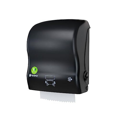 San Jamar Ecologic Simplicity Recycled Plastic Manual Paper Towel Dispenser, Auto Cut Towel Dispenser, Wall Mounted Dispenser with Zero Waste for Home and Business, Black - color: Black