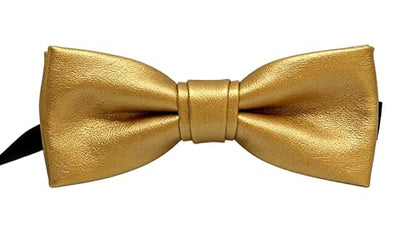 Pre-tied Pure Color PU Leather luxury Bow Ties Collar for Men-Multicolor - color: Gold