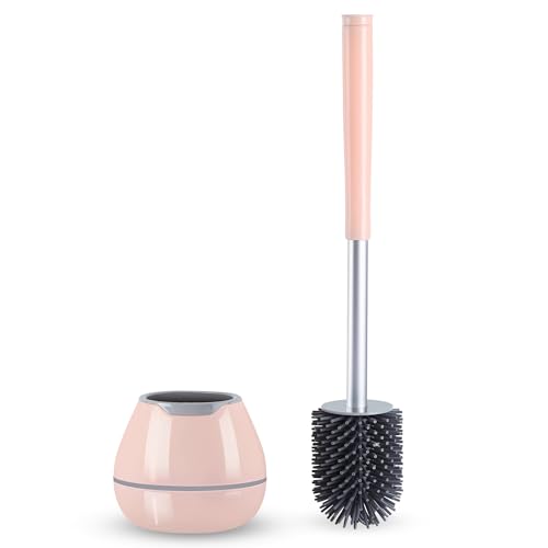 BOOMJOY Toilet Brush and Holder Set, Silicone Toilet Bowl Cleaner Brush, Toilet Scrubber Brush with Tweezers for Bathroom Cleaning, RV Accessories and House Organization Must-Haves - Pink - color: Pink