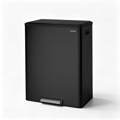 10.5 Gal Dual Compartment Stainless Steel Kitchen Trash Can with Lid, 20L+20L Recycling Garbage Bin, Soft Close Foot Pedal Trash Bin with 2 Removable Inner Buckets, Fingerprint Resistant for Home Offi - color: Black, size: 2x5.25Gal