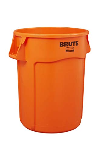 Rubbermaid Commercial Products BRUTE Heavy Duty Round Trash Can, High Visibility Garbage Can, 32 Gal, Orange, for Landscapers/Construction/Restaurants/Back of House/Offices, Pack of 4