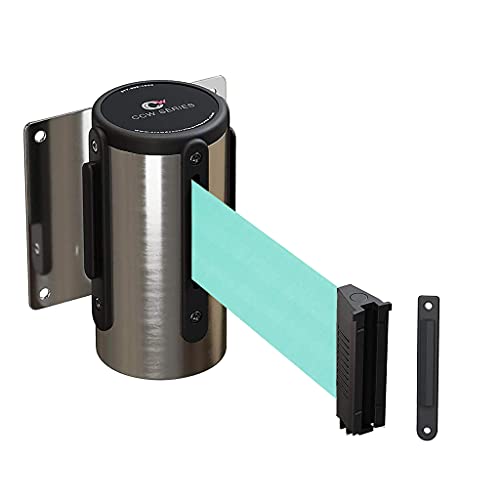 CCW 11 Ft Wall Mount Retractable Belt Barrier, Stainless Steel Case - color: Light Green, size: Solid Color