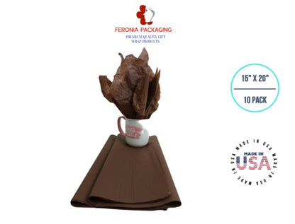 Chocolate Tissue Paper Squares, Bulk 10 Sheets, Premium Gift Wrap and Art Supplies for Birthdays, Holidays, or Presents by Feronia packaging, Large 15 Inch x 20 Inch Made in USA - color: Chocolate