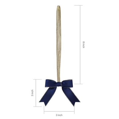 Meseey 30pcs 8 Inch Gold Stretch Elastic Loops with Navy Blue Pre-Tied Double Face Satin Gold Edge Ribbon Bows for Gift Wrapping,Baby Showers, Weddings, Christmas Boxes (8 Inch, Navy Blue) - color: Navy Blue, size: 8 Inch