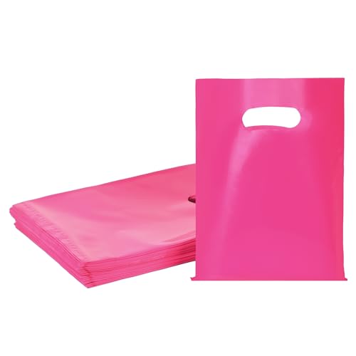 Hot Pink 100 PCS Small Gift Bags, 6"x8" Goodie Party Favor Bags with Handle, Treat Retail Pouches for Kids Birthday, Christmas, Small Business - color: Hot Pink-100PCS
