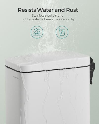SONGMICS Bathroom Trash Can, 1.3 Gallon Stainless Steel Trash Bin with Lid - color: White, style: 1.3 Gal.