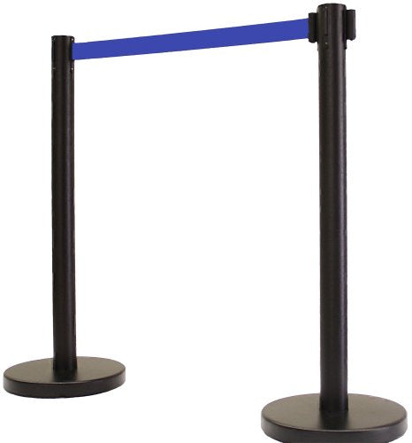 VIP Crowd Control Retractable Belt Queue Safety Stanchion Barrier Set, 36" Ht, 78" Blue Belt (2 Posts) - color: 2 Posts Blue Belt