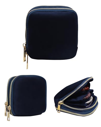 Stratalife Small Travel Jewelry Case, Velvet Storgae Pouch - color: Navy Blue-02