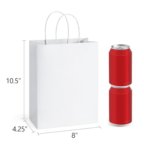 BagDream White Gift Bags with Handles 8x4.25x10.5 Inch Medium 50 Pack - color: White, size: 1 Count (Pack of 50)