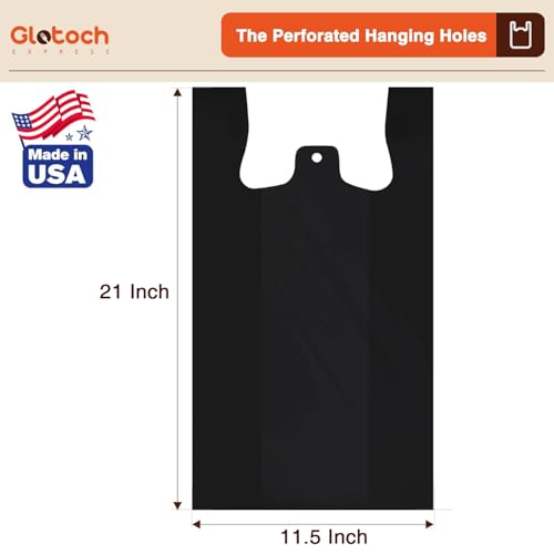 Glotoch 500 Count Plastic Shopping T-shirt Bags with Handles Black Plain - color: Pure Black