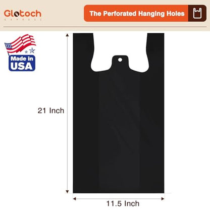 Glotoch 500 Count Plastic Shopping T-shirt Bags with Handles Black Plain - color: Pure Black