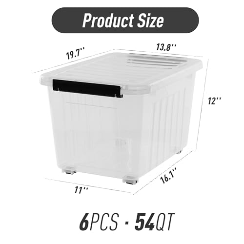 Citylife 54 Quart Large Clear Plastic Storage Bins with Lids 6-Pack - color: Clear White, size: 54 QT-6 Packs