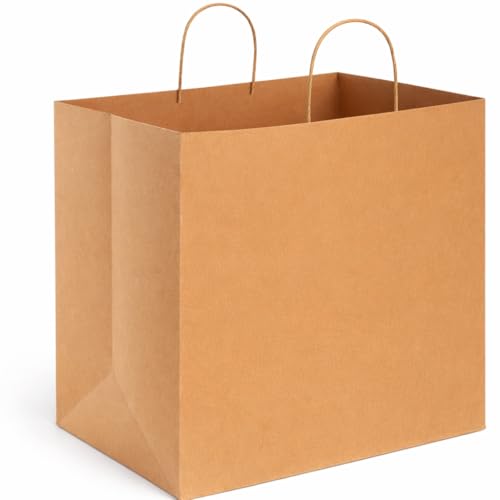 Kraft Ultra Wide Large Paper Bags 14x10x15.75 50Pcs Brown Paper Gift Bags with Handles Thick Grocery Bags Reinforced Bottom Bulk Food Packing Shopping