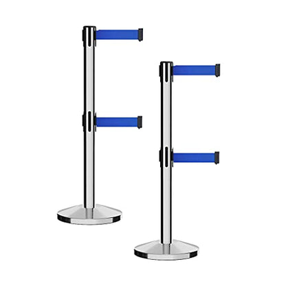 Crowd Control Warehouse Retractable Belt Stanchion Barriers, Set of 2 - color: Blue, size: 7.5 Foot