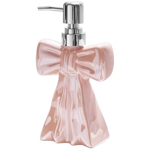 AceOrbit Ceramic Pink Bow Soap Pump Dispenser Hand Lotion Liquid Dispenser