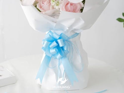 HUIHUANG Baby Blue Satin Pull Gift Bows for Baby Boy Shower, 12 PCS - color: Baby Blue, size: 1 Pack (12 bows, 4 in x 8 in)