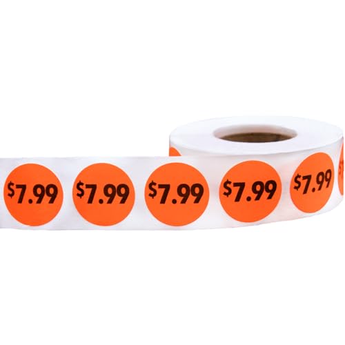 Fluorescent Red 7.99 Circle Dot Stickers, 3/4 Inch Round Price Labels, 500 Total Adhesive Stickers on a Roll for Retail Pricing, Inventory, Sales, and Promotions – Made in The USA - color: $7.99