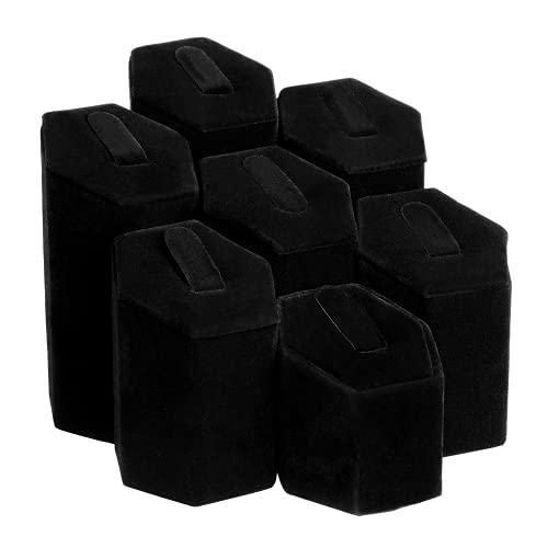 MOOCA 7-Piece Ring Stand Holder Jewelry Display, Black Velvet - color: Black Velvet