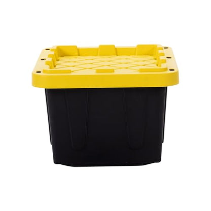 Plastic 5-Gallon Storage Tote with Lockable Lid, Stackable Tough Regular-Duty Bin for Garage, Tools, and Home Organization (4-Pack) - Black and Yellow - size: 5-Gallon (4-Pack)