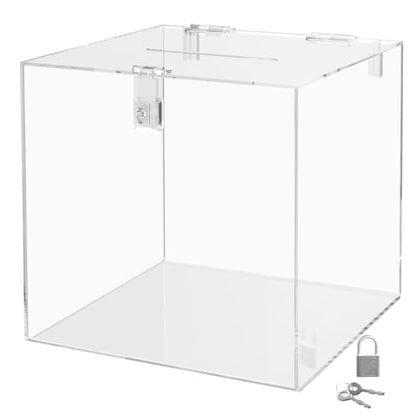 10 Inch Locking Ballot Box Clear Acrylic Square Cube Top Locking See Through Countertop Contests Entry or Contest Collection Bin by Marketing Holders - size: 10"W x 10"H Clear No Header
