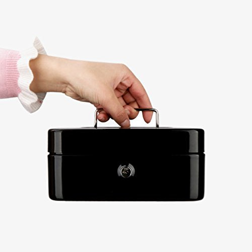 Decaller Cash Box with Money Tray, Medium Metal Locking Money Box with Key Lock for Security, 7.87" x 6.30" x 3.54", Black - color: Black, size: Medium (7.8 Inch)