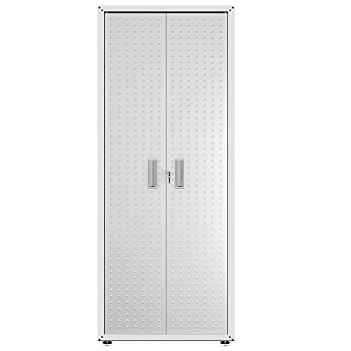 Manhattan Comfort Fortress Textured Metal 75.4" Garage Cabinet with 4 Adjustable Shelves in White - color: White, style: Tall Cabinet
