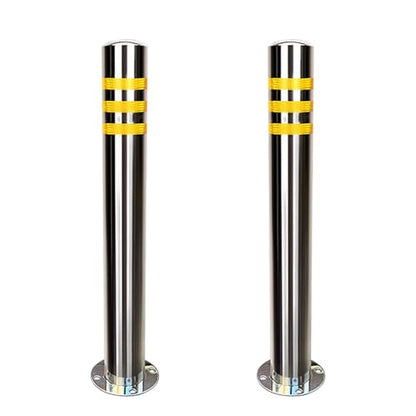 32" Safety Bollard 2 Pack Stainless Steel with Reflective Tape, 8 Anchors - size: Without Chain
