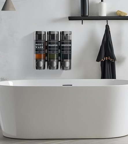 Cabo Deseado Shower Soap Dispenser Wall Mounted No Drill Shampoo Dispenser for Shower Wall Shampoo and Conditioner Dispenser Bathroom Hotel 3 * 350ml Gungray with Labels - color: Gungray