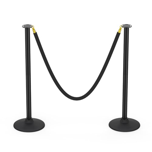 BATTIFE 2 Pack Plastic Stanchion Posts, Black Velvet Rope, Crowd Control - color: Black, size: 33.8inch