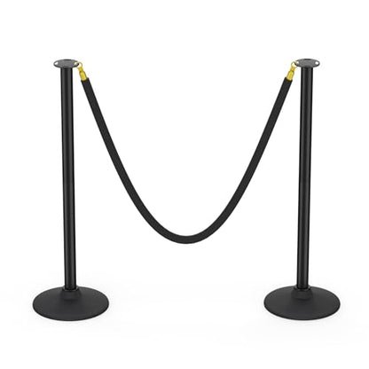 BATTIFE 2 Pack Plastic Stanchion Posts, Black Velvet Rope, Crowd Control - color: Black, size: 33.8inch