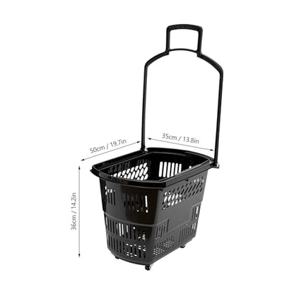 6PCS 35L Shopping Carts with Wheels and Handle, Heavy Duty Plastic Rolling Shopping Basket with Foldable Handle 4 Wheels, Portable Shopping Basket Set for Supermarkets Retail Stores (Black)