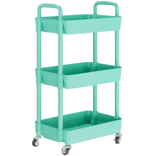 3 Tier Rolling Cart with Wheels, Utility Storage Carts,Green - color: Green, size: 3-Tier