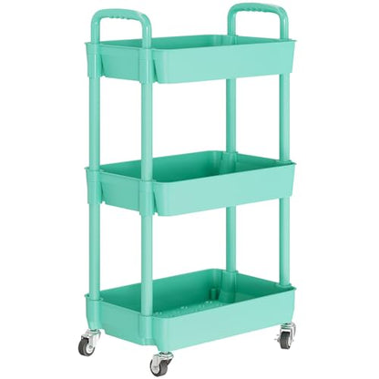 3 Tier Rolling Cart with Wheels, Utility Storage Carts,Green - color: Green, size: 3-Tier