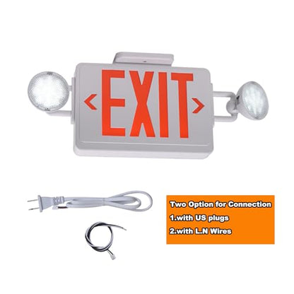 Emergency Exit Sign with Lights Battery backup, 200lm 3Hours Plug in Red Exit Signs with Emergency Lights for Business, Battery Operated,UL 924 AC85-277V - color: White Housing +Red EXIT, size: Round Heads
