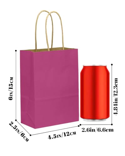 qiqee 100Pcs Mini Size Paper Gift Bags with Handles - 4.5"×2.5"×6" Kraft Small Party Bags - 16 Solid Colors - size: 100 Count (Mini Size)