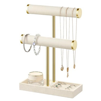bussdis 2 Tier Bracelet Holder Display, Necklace Holder Organizer, Beige - color: Beige