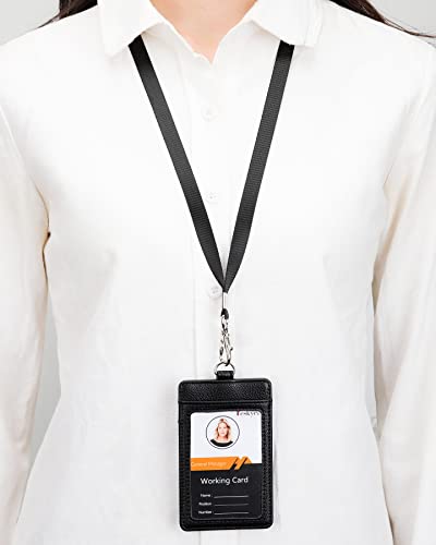 Teskyer Leather ID Badge Holder with Lanyard, Vertical Lychee Black - color: Lichee Black, size: Vertical