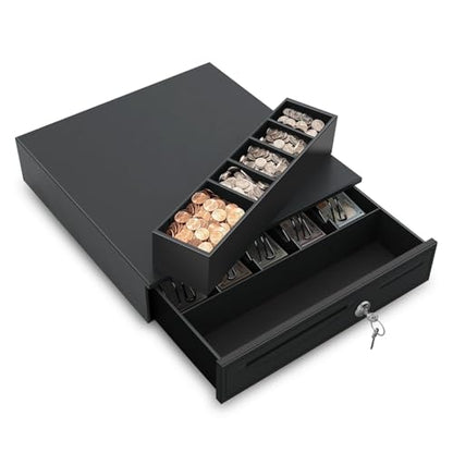 Flexzion 16-Inch Cash Drawer for Small Businesses, 5 Bill/5 Coin, Black