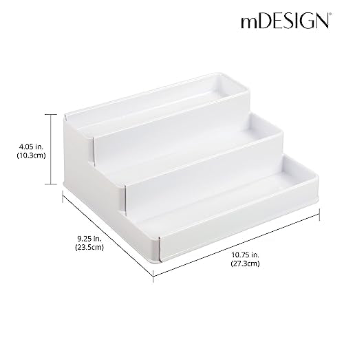 mDesign Plastic Expandable 3-Tier Shelf Rack Organizer - Storage for Bathroom Vanity, Cabinet, Cupboard, Drawer - Holds Medicine, Vitamins, Supplements, Cosmetics - Ligne Collection - White - color: White