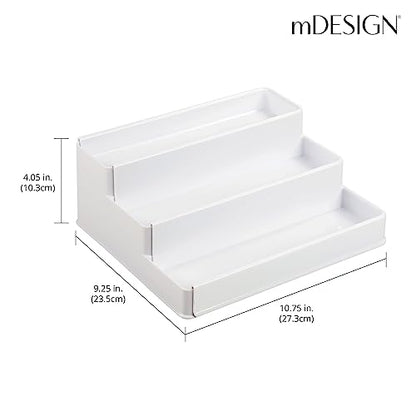 mDesign Plastic Expandable 3-Tier Shelf Rack Organizer - Storage for Bathroom Vanity, Cabinet, Cupboard, Drawer - Holds Medicine, Vitamins, Supplements, Cosmetics - Ligne Collection - White - color: White