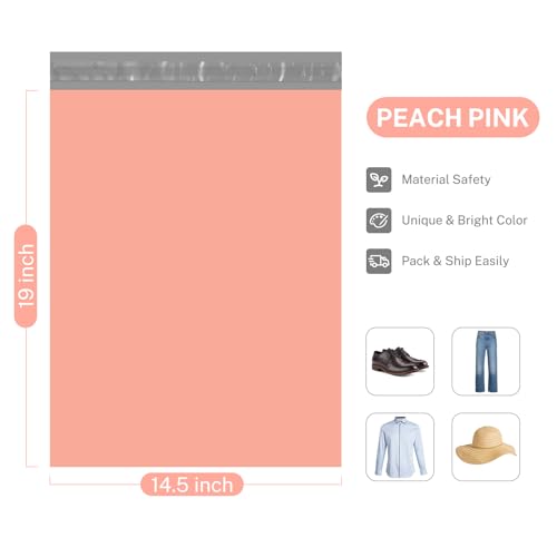 Metronic Poly Mailers 14.5x19 500PC Large Shipping Bags for Small Business - color: Peach Pink, size: 14.5x19 500PC